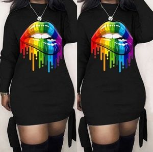 Size Xl Rainbow lips long sleeve dress very soft